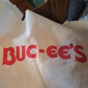 Buc-ee's Canvas Tote Bag in Beige with Red Logo